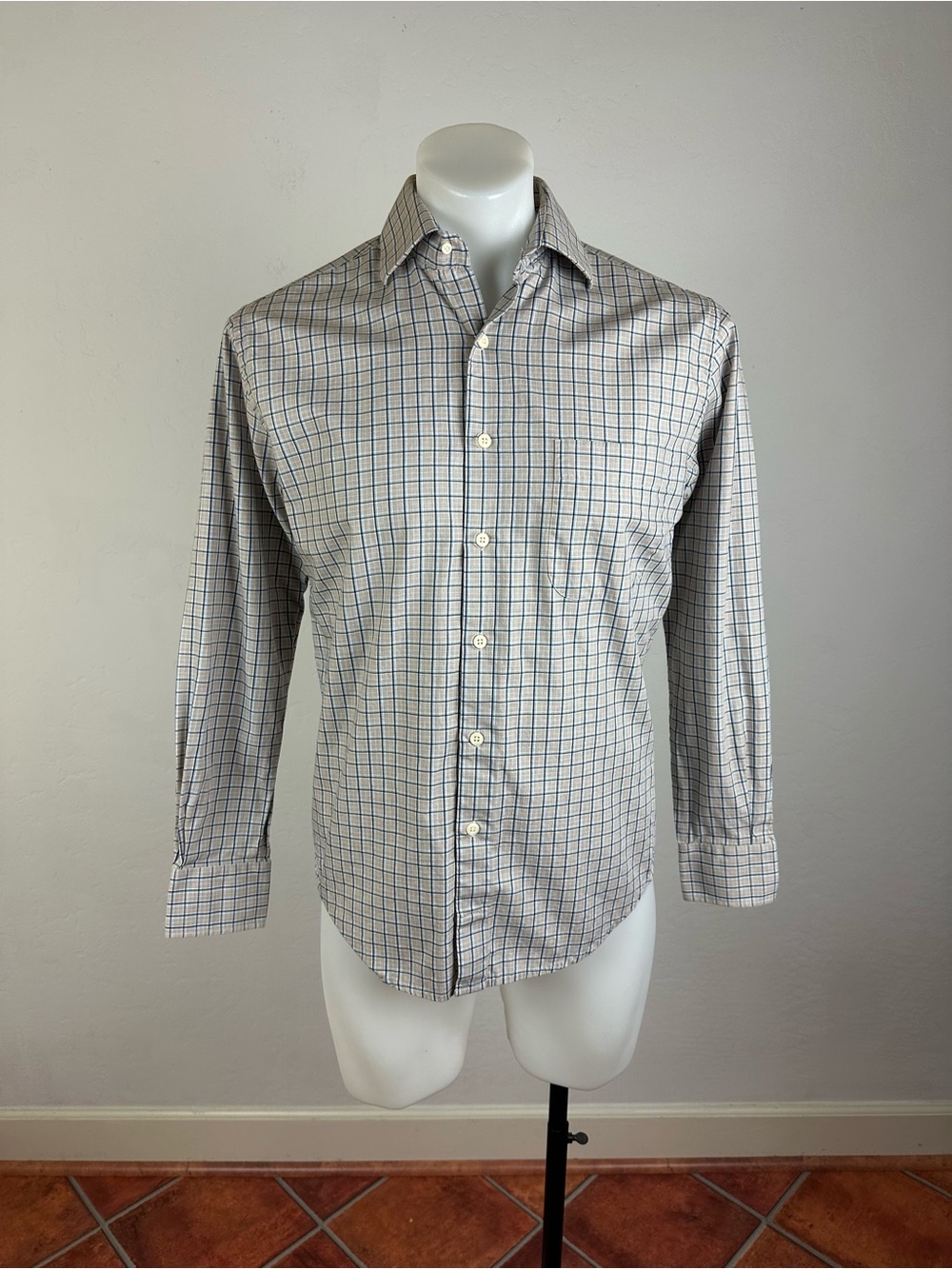 Peter Millar Men’s Cut Away Collar Window Pane Dress Shirt